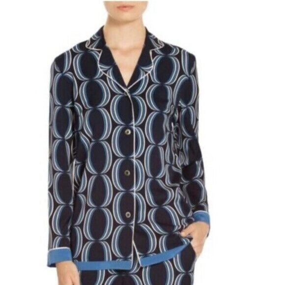 St. John Stretch Twill Oval Print Silk Blouse M